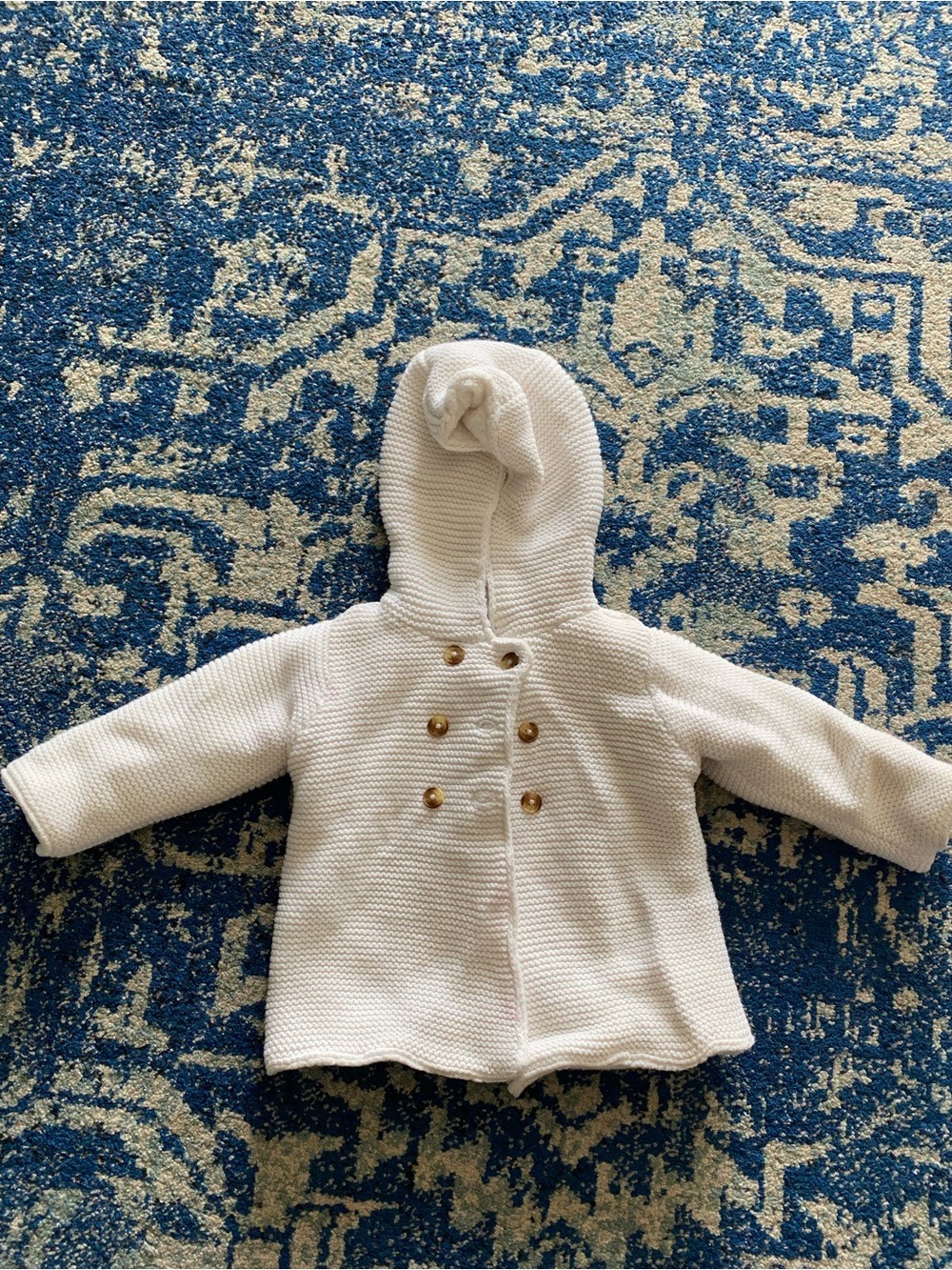 Carter's White Hooded Pea Coat with Gold Buttons